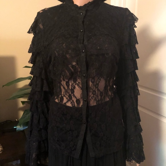 Black Mesh Blouse (New) - Picture 2 of 9